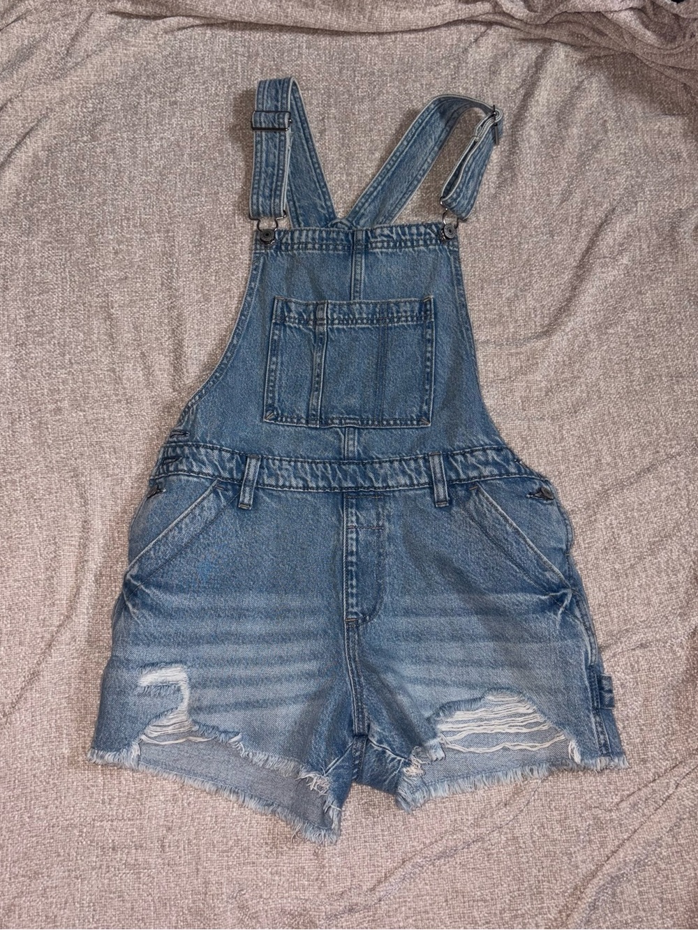 Arizona Jean Company Blue Distressed Denim Short Overalls